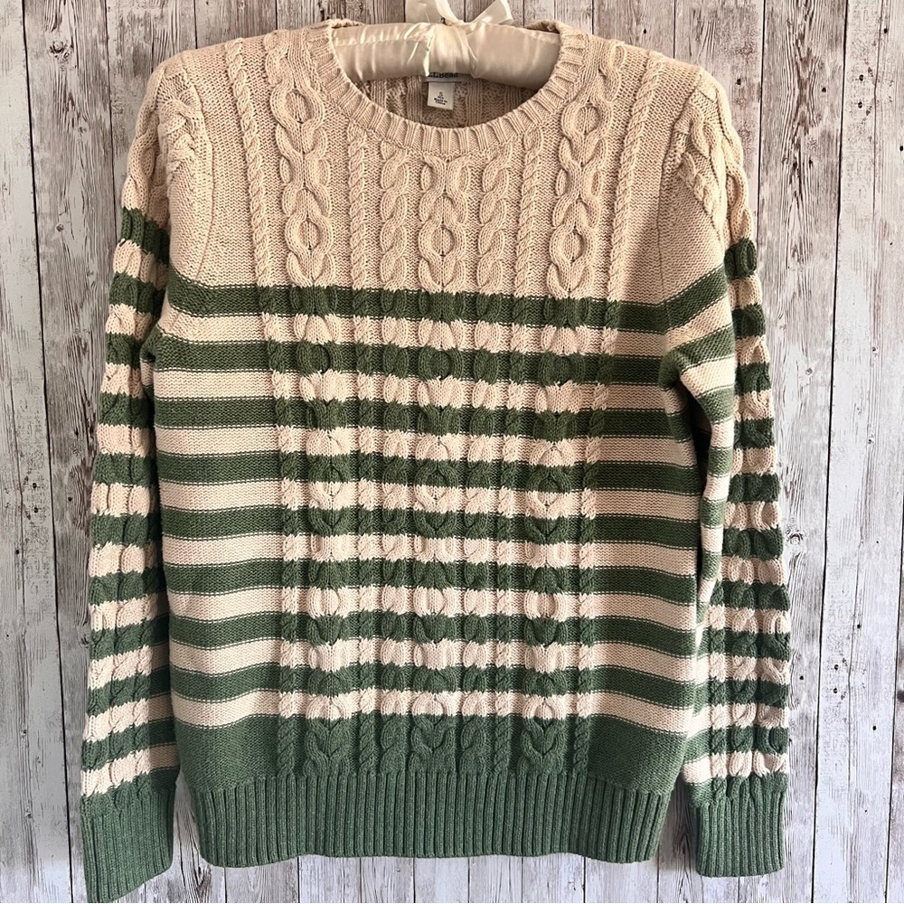 L.L. Bean Women’s Cotton Cable Knit Striped Sweater Small